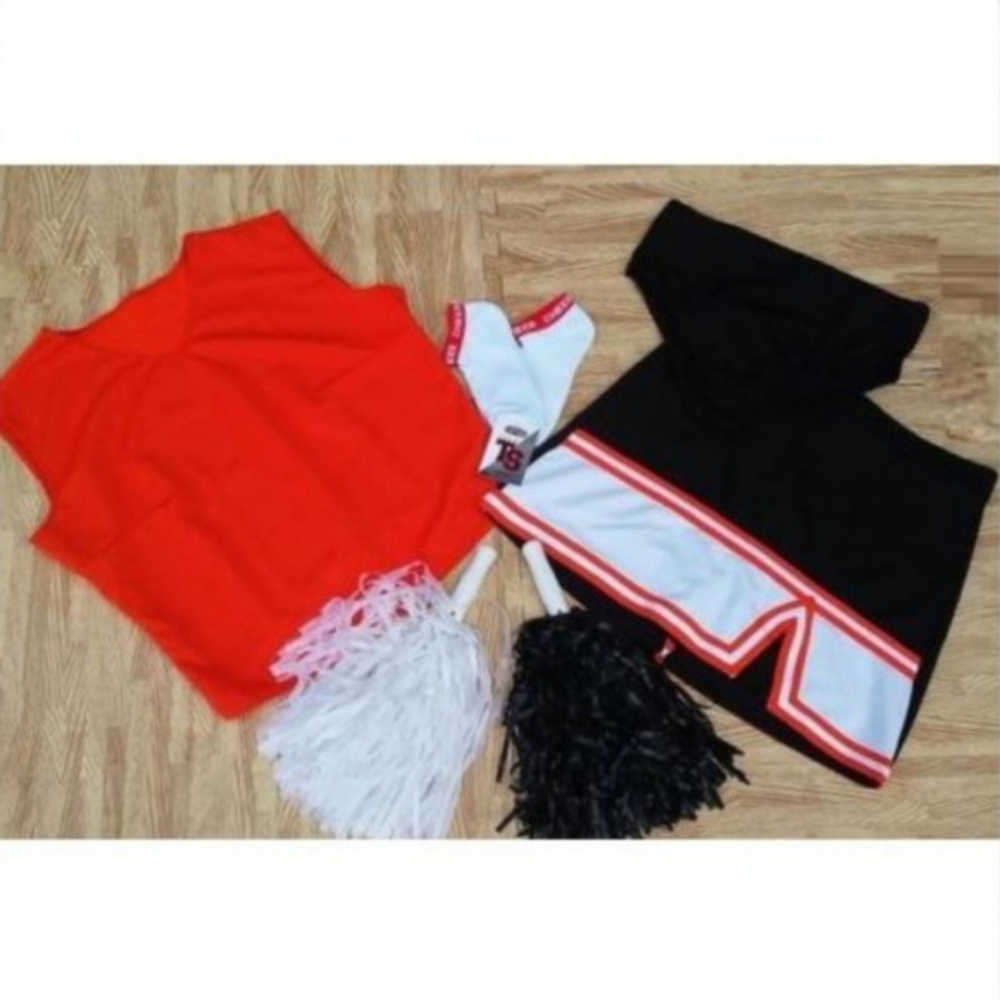 CHEERLEADER UNIFORM TOP SKIRT SOCKS POMS BRIEF
